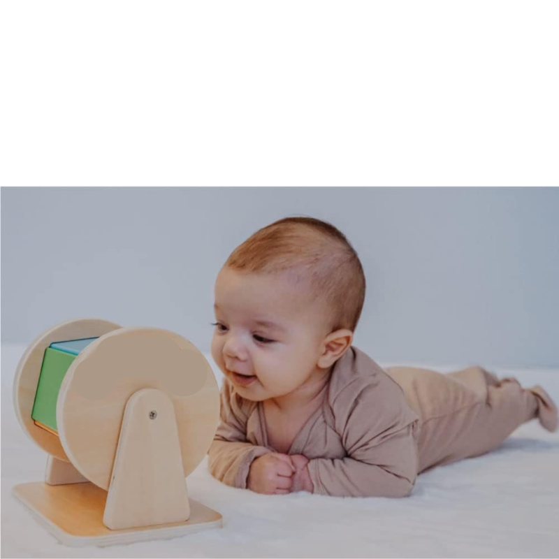 Mineup - Tambor Giratorio Montessori De Madera Con Espejo Y Colores, Juguete Sensorial Para Niños De 1 A 3 Años